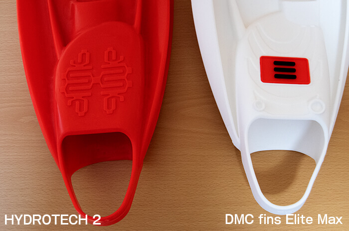 DMC fins Elite Maxの底面(裏面)とベルト部分