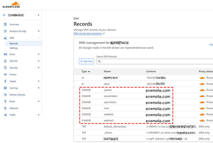CloudflareのDNS Recordsの画面にCNAMEを追加
